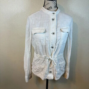 Anthropologie Hei Hei Cotton Utility Shacket Shirt Jacket Small White Drawstring